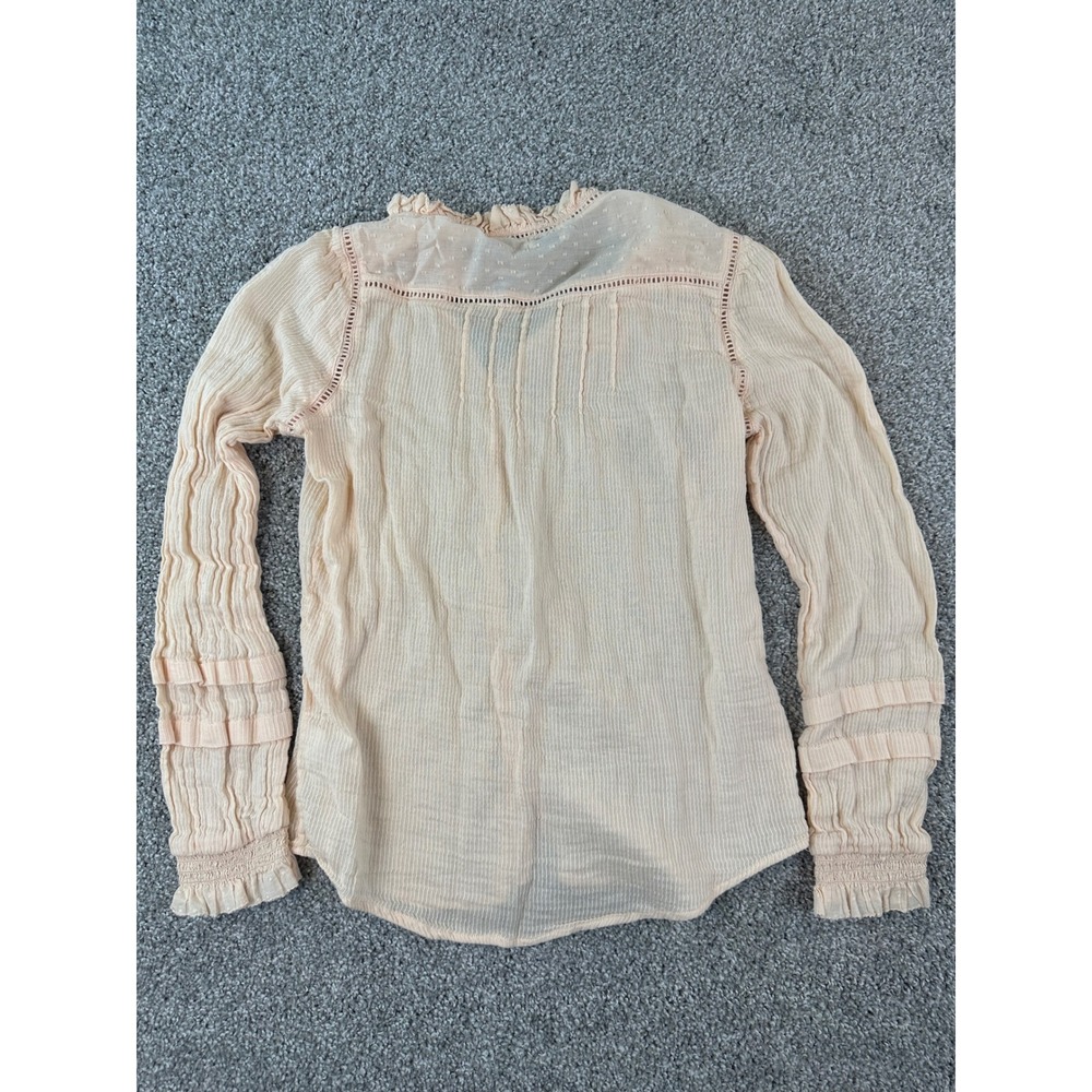 Faherty Organic Cotton Ruffle Blouse Sz S Peach Victorian Pintuck Lace Coquette - Picture 4 of 10